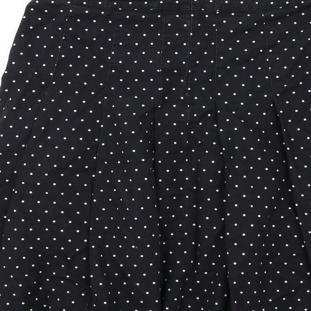 Marks and Spencer Womens Black Polka Dot Cotton Pleated Skirt Size 12 Zip