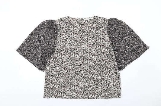 NEXT Womens Multicoloured Geometric Polyester Basic T-Shirt Size 14 Round Neck