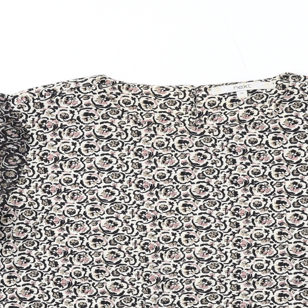 NEXT Womens Multicoloured Geometric Polyester Basic T-Shirt Size 14 Round Neck
