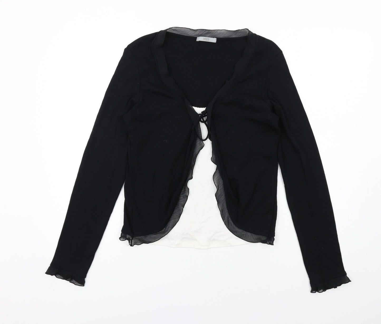 Marks and Spencer Womens Black Cotton Basic Blouse Size 14 V-Neck - Twin Set