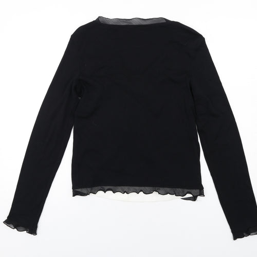 Marks and Spencer Womens Black Cotton Basic Blouse Size 14 V-Neck - Twin Set
