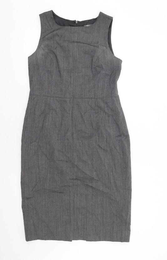 T.M.Lewin Womens Grey Wool Shift Size 10 Square Neck Zip