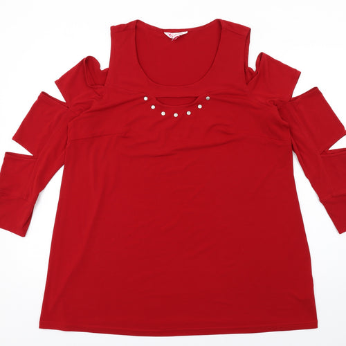 Glamros Womens Red Polyester Basic T-Shirt Size 20 Round Neck - Cut Out Detail