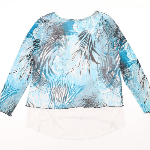 Saloos Womens Blue Geometric Polyester Basic Blouse Size 12 Round Neck