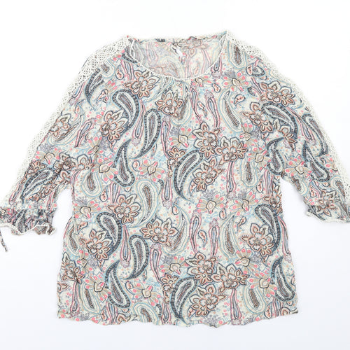 M&Co Womens Multicoloured Paisley Viscose Basic Blouse Size 14 Round Neck