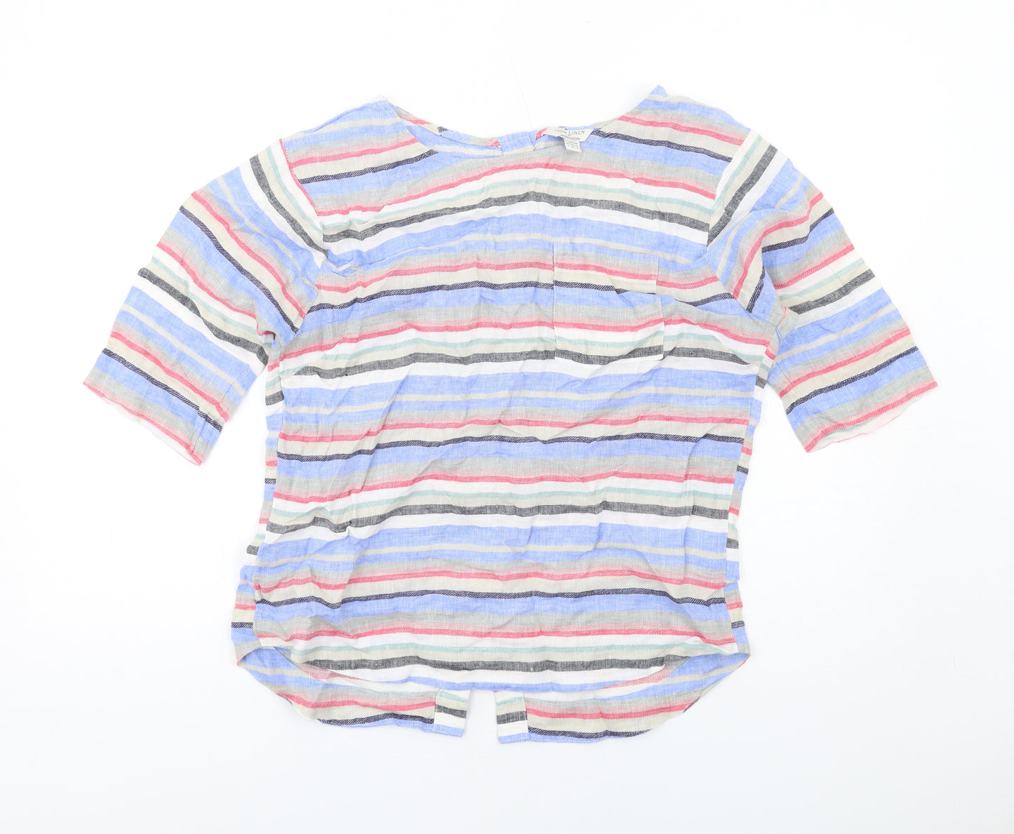 Monsoon Womens Multicoloured Striped Linen Basic Blouse Size 8 Round Neck
