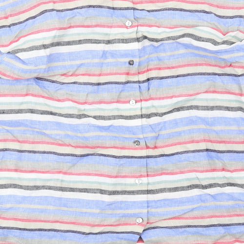 Monsoon Womens Multicoloured Striped Linen Basic Blouse Size 8 Round Neck