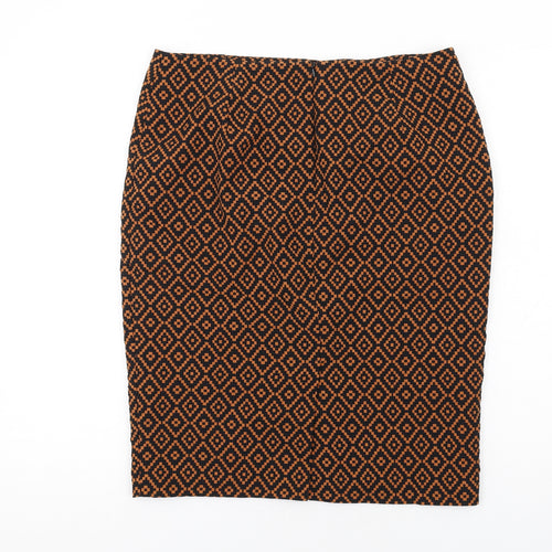 Marks and Spencer Womens Brown Argyle/Diamond Polyester Straight & Pencil Skirt Size 14 Zip