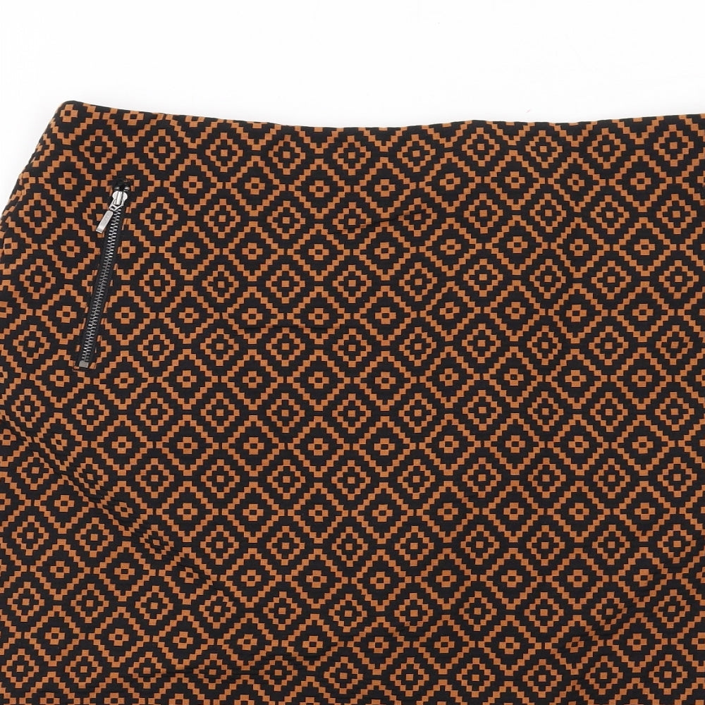 Marks and Spencer Womens Brown Argyle/Diamond Polyester Straight & Pencil Skirt Size 14 Zip