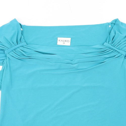 Kaliko Womens Blue Polyester Basic Blouse Size 14 Boat Neck