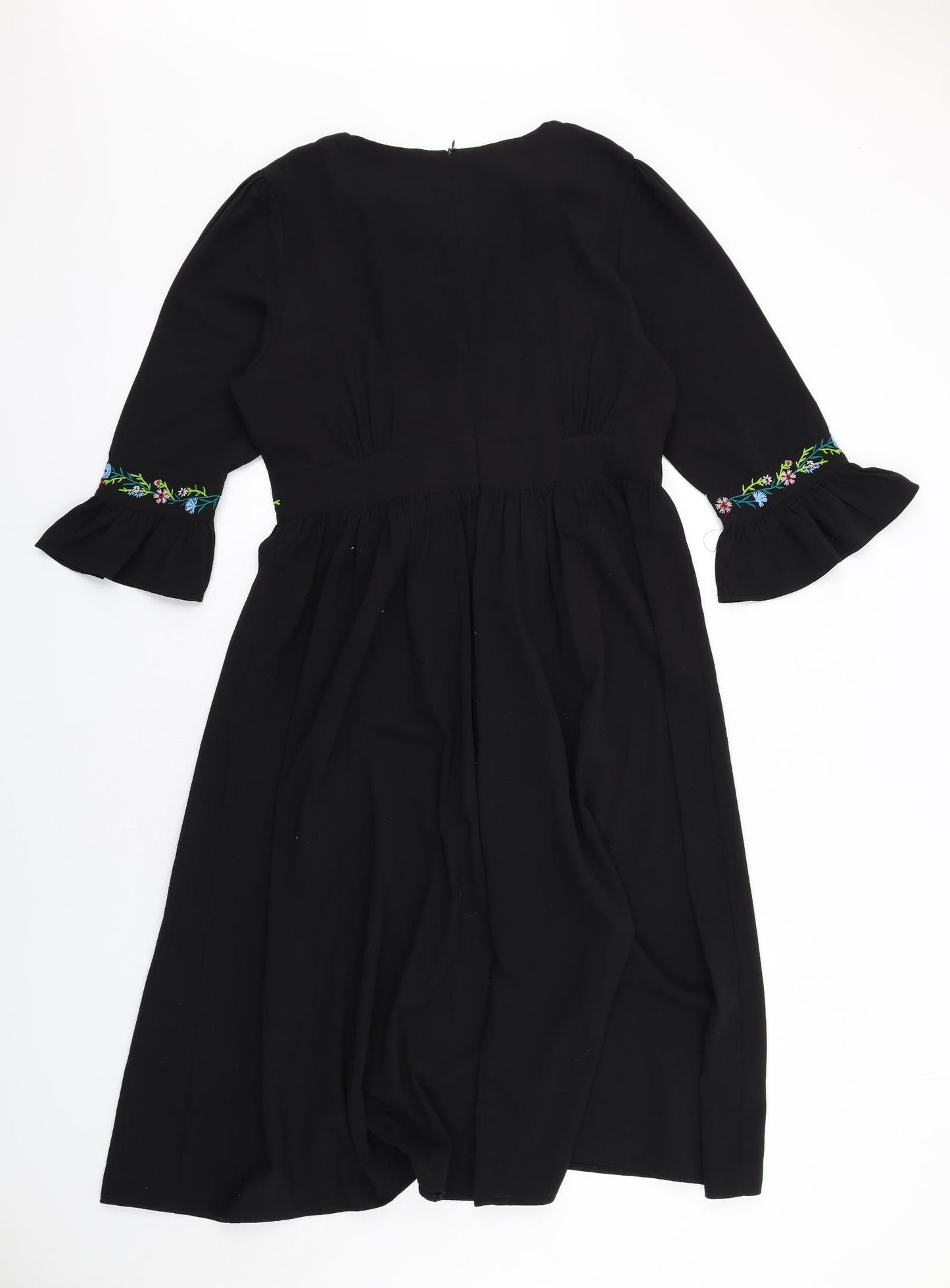 Boohoo Womens Black Polyester A-Line Size 12 Round Neck Zip - Flower Details