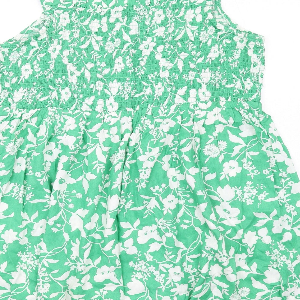 Yours Womens Green Floral Viscose Skater Dress Size 22 Square Neck Pullover - Elasticated Bodice