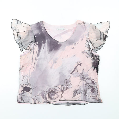 Gold Womens Pink Geometric Polyester Basic T-Shirt Size 20 V-Neck