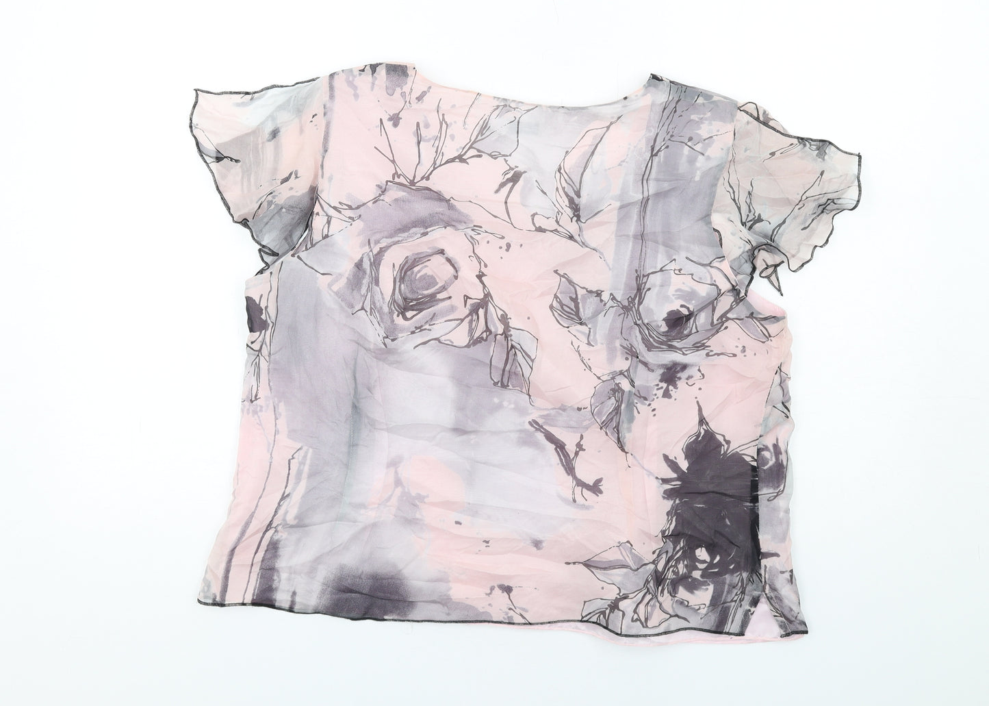 Gold Womens Pink Geometric Polyester Basic T-Shirt Size 20 V-Neck