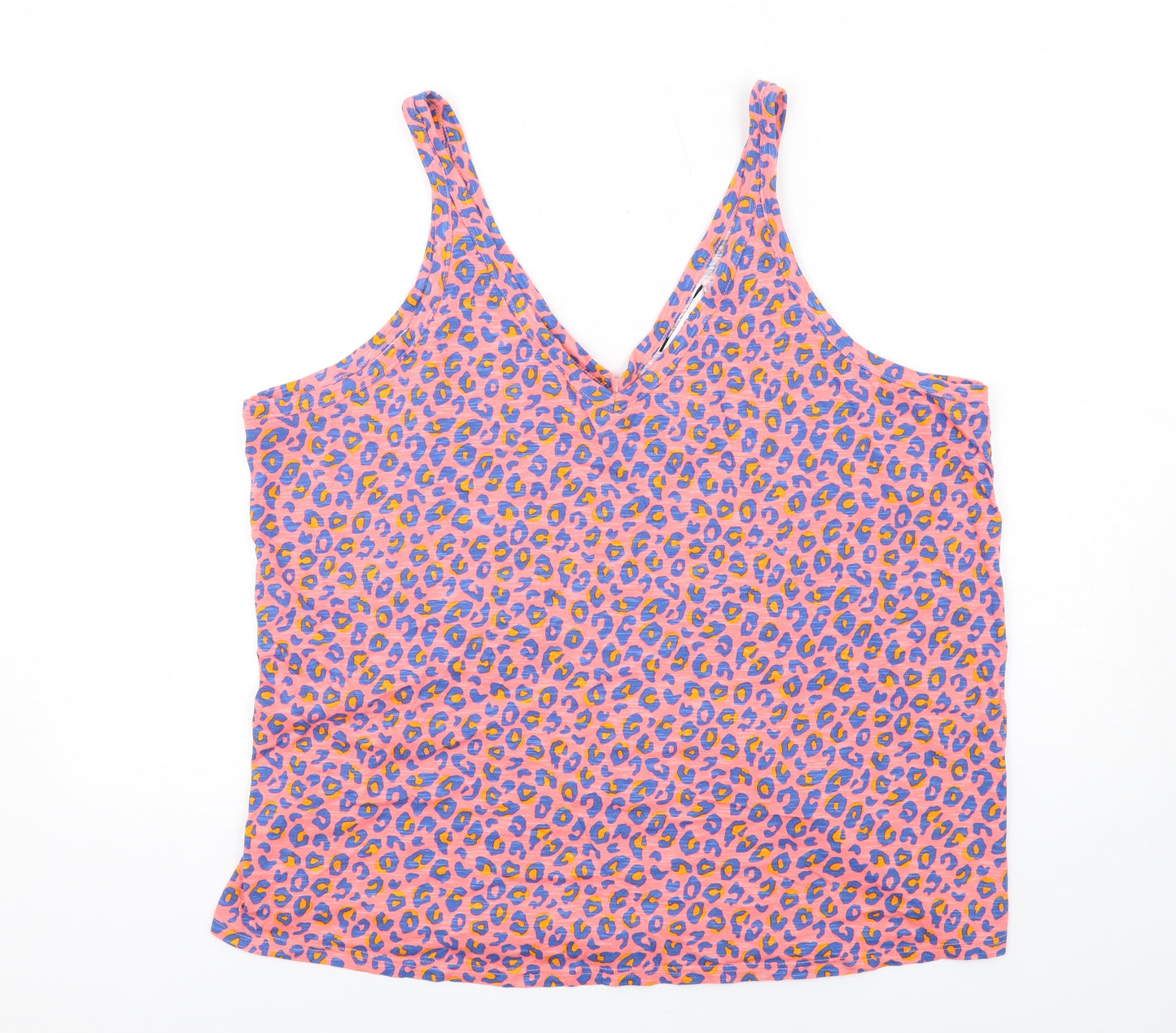 NEXT Womens Pink Animal Print Cotton Basic Tank Size 22 V-Neck - Leopard Print