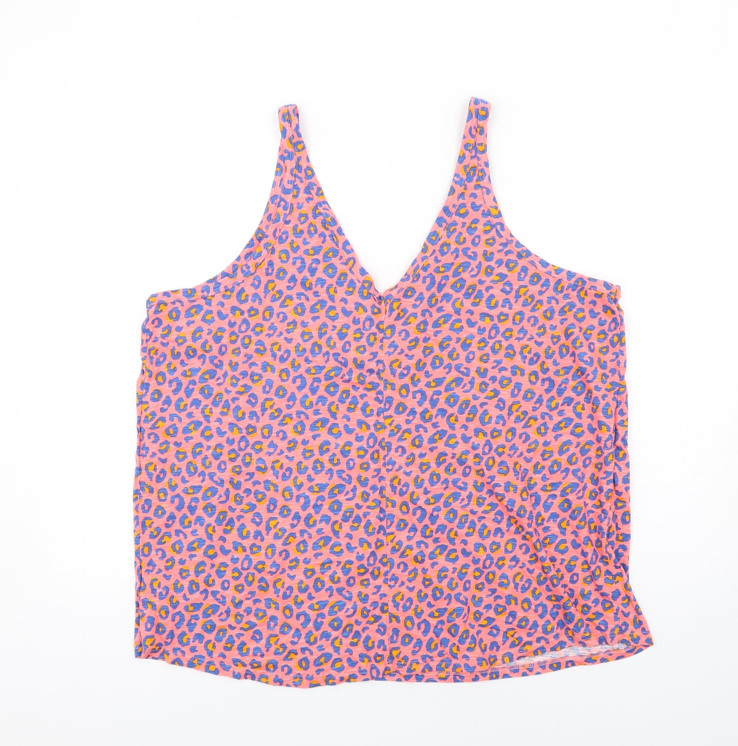 NEXT Womens Pink Animal Print Cotton Basic Tank Size 22 V-Neck - Leopard Print