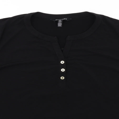 Ellen Tracy Womens Black Polyester Basic Button-Up Size XL V-Neck