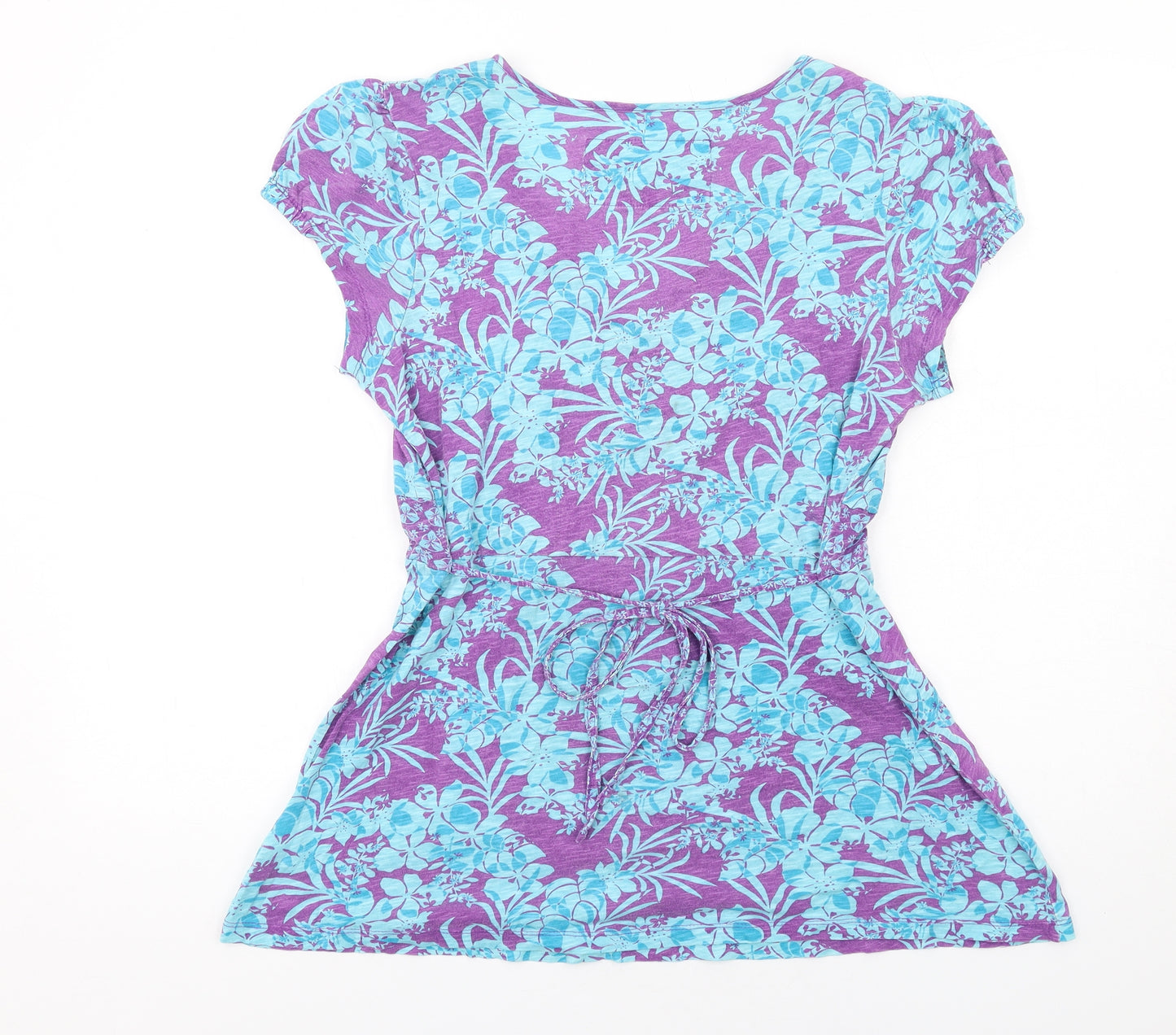 MANTARAY PRODUCTS Womens Multicoloured Geometric Cotton Basic T-Shirt Size 14 V-Neck - Leaf Print