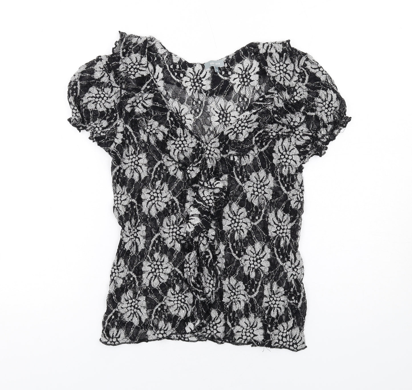 Per Una Womens Black Floral Polyester Basic Blouse Size 14 V-Neck