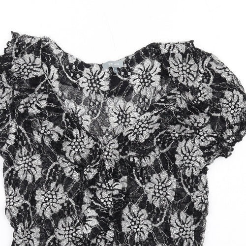 Per Una Womens Black Floral Polyester Basic Blouse Size 14 V-Neck