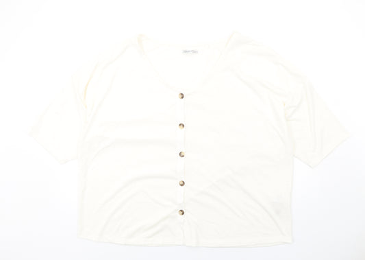 Capsule Womens Ivory Polyester Basic T-Shirt Size 18 V-Neck