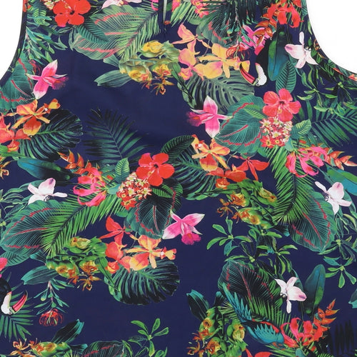 Dorothy Perkins Womens Multicoloured Floral Polyester Basic Tank Size 14 Round Neck