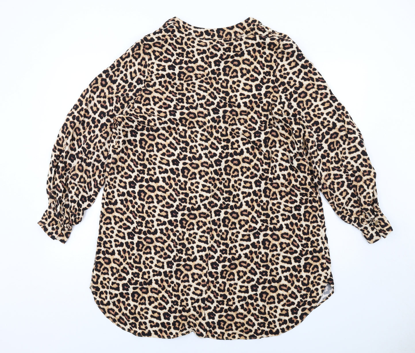 H&M Womens Brown Animal Print Viscose Shift Size S V-Neck Pullover - Leopard Print