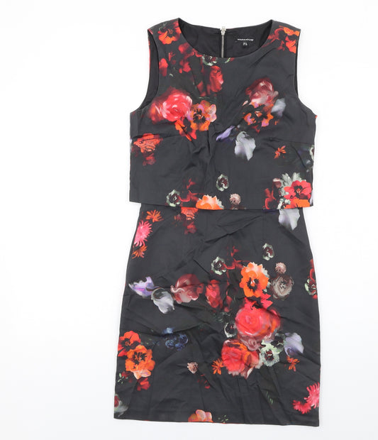 Warehouse Womens Multicoloured Floral Cotton Shift Size 8 Round Neck Zip