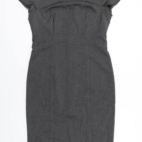 Zara Womens Grey Polyester Pencil Dress Size L Round Neck Zip