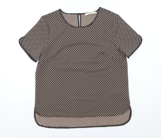 Oasis Womens Black Polka Dot Polyester Basic T-Shirt Size M Round Neck