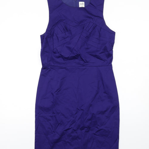 Oasis Womens Blue Cotton Pencil Dress Size 12 Round Neck Zip