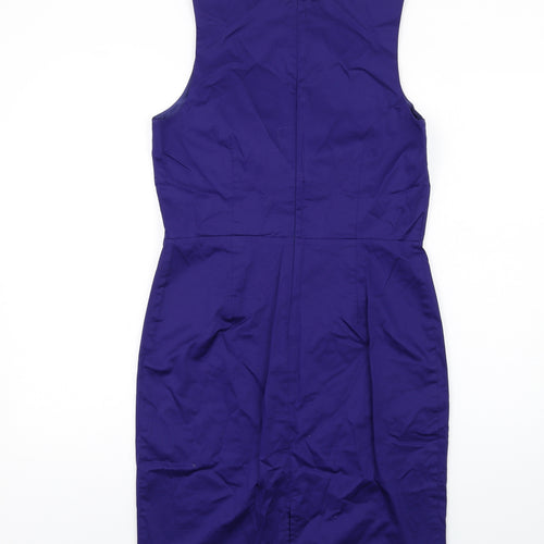 Oasis Womens Blue Cotton Pencil Dress Size 12 Round Neck Zip