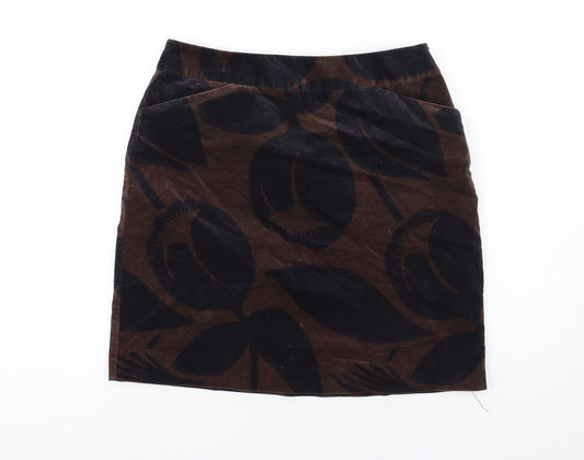 Boden Womens Brown Floral Cotton A-Line Skirt Size 10 Zip