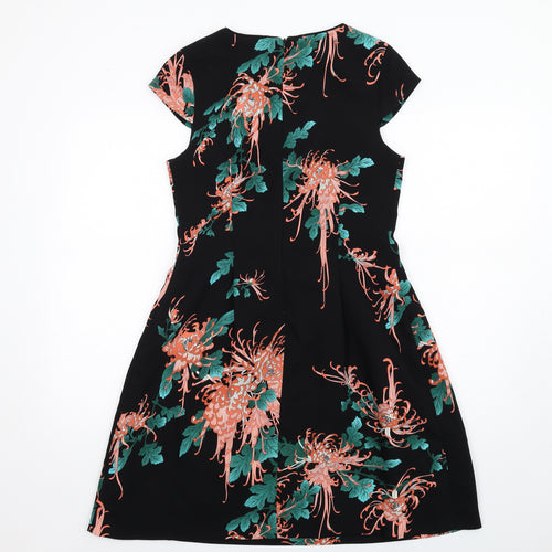 Oasis Womens Black Floral Polyester A-Line Size 12 V-Neck Zip