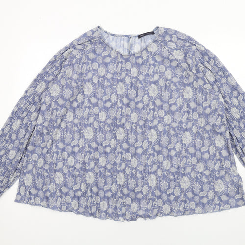 Marks and Spencer Womens Blue Floral Polyester Basic Blouse Size 22 Round Neck