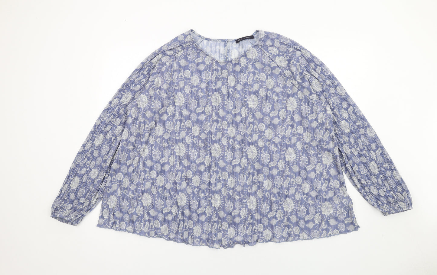 Marks and Spencer Womens Blue Floral Polyester Basic Blouse Size 22 Round Neck