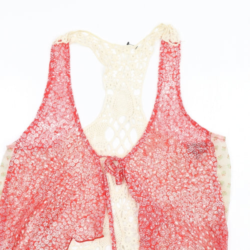 Per Una Womens Red Floral Polyester Basic Tank Size 12 Scoop Neck - Crochet Detail