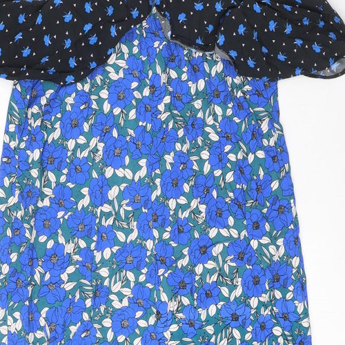 Miss Selfridge Womens Blue Floral Viscose Tank Dress Size 12 High Neck Pullover