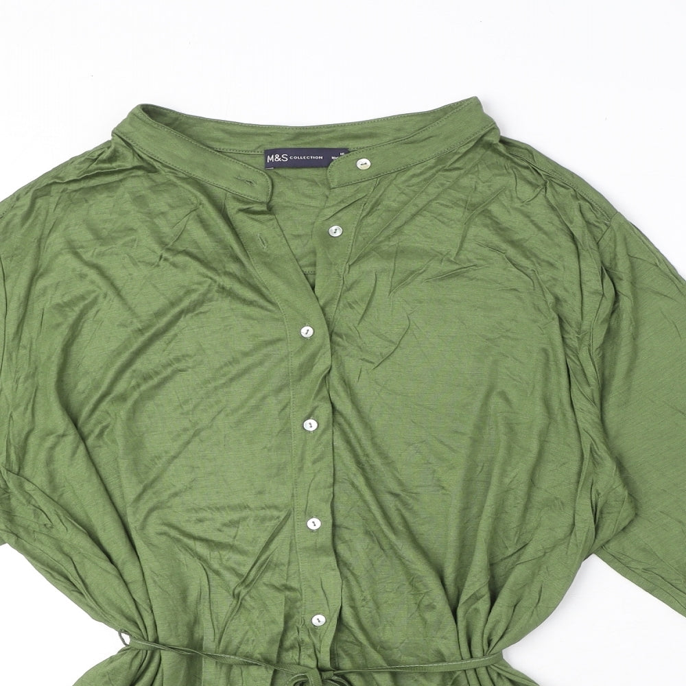 Marks and Spencer Womens Green Viscose Tunic Button-Up Size 16 Collared
