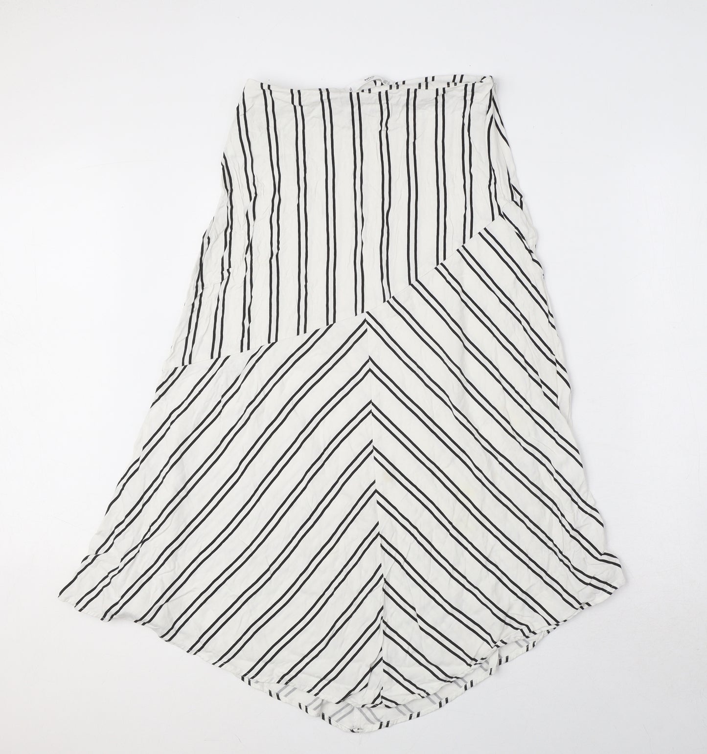 Mango Womens White Striped Viscose A-Line Skirt Size S Zip