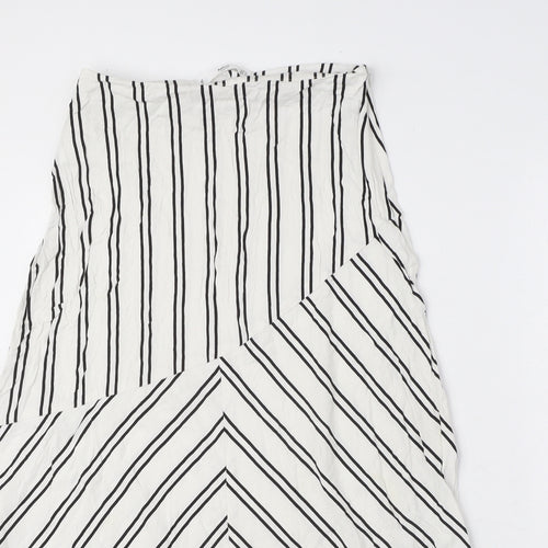 Mango Womens White Striped Viscose A-Line Skirt Size S Zip