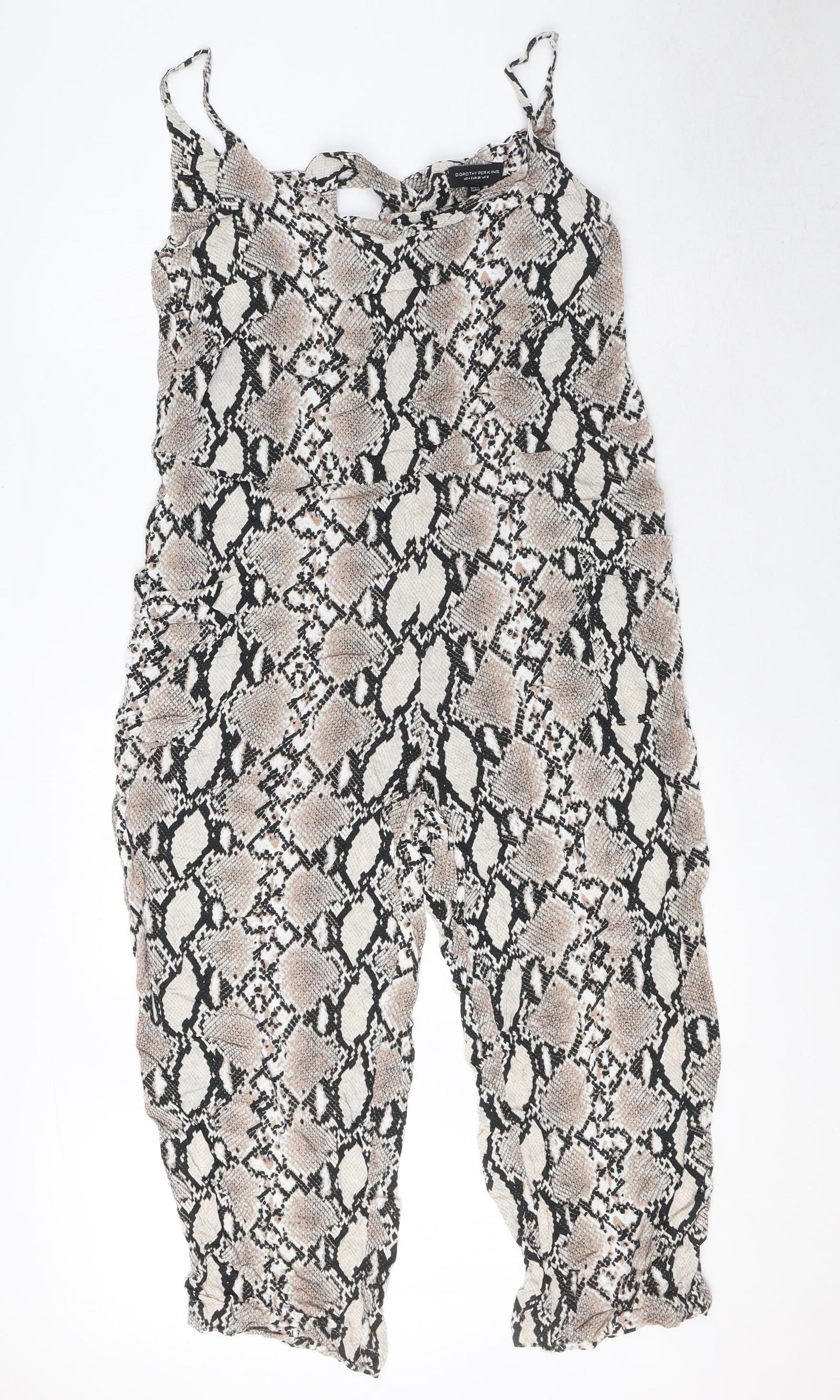Dorothy Perkins Womens Beige Animal Print Viscose Jumpsuit One-Piece Size 8 Tie - Snake Skin Print