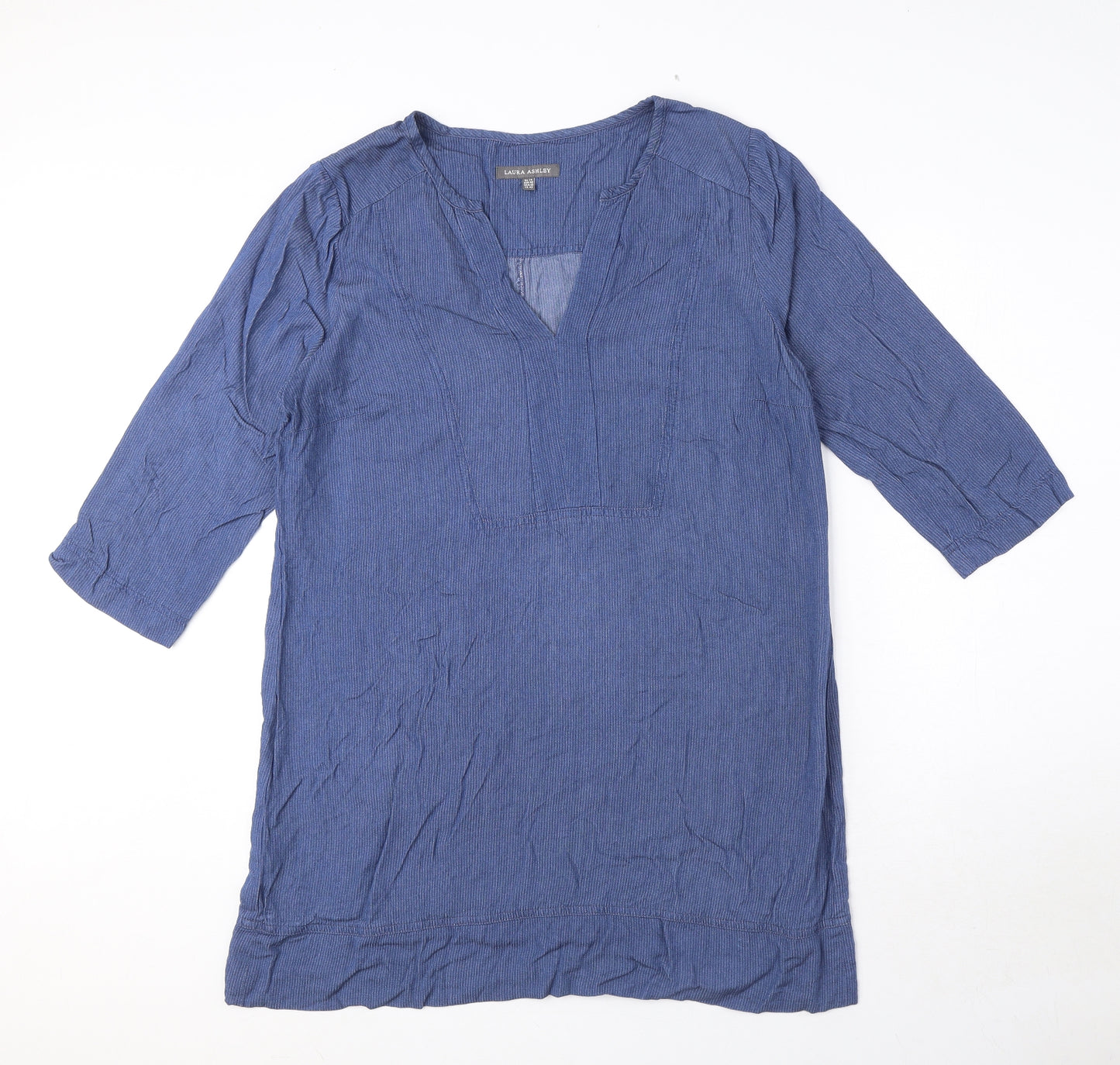 Laura Ashley Womens Blue Viscose A-Line Size 14 V-Neck Pullover