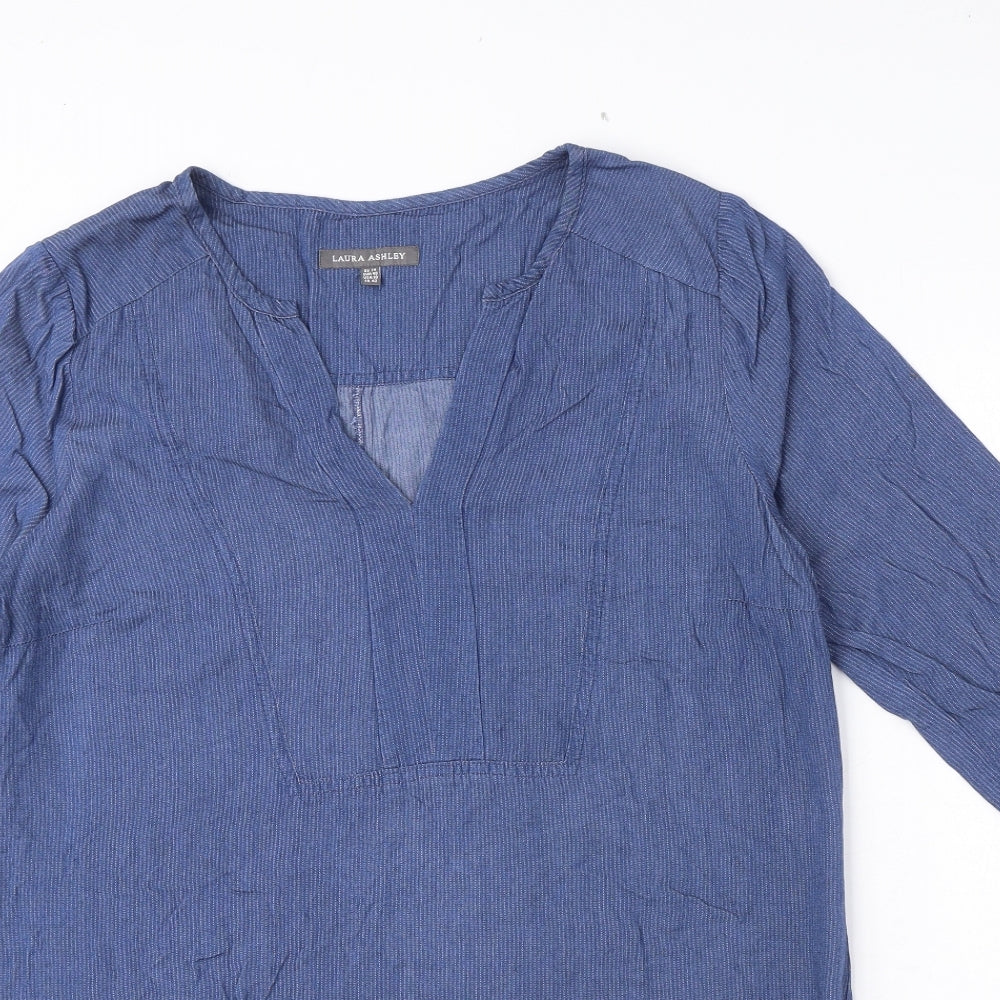 Laura Ashley Womens Blue Viscose A-Line Size 14 V-Neck Pullover