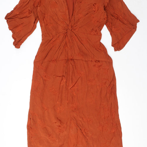 River Island Womens Orange Viscose Maxi Size 10 V-Neck Pullover