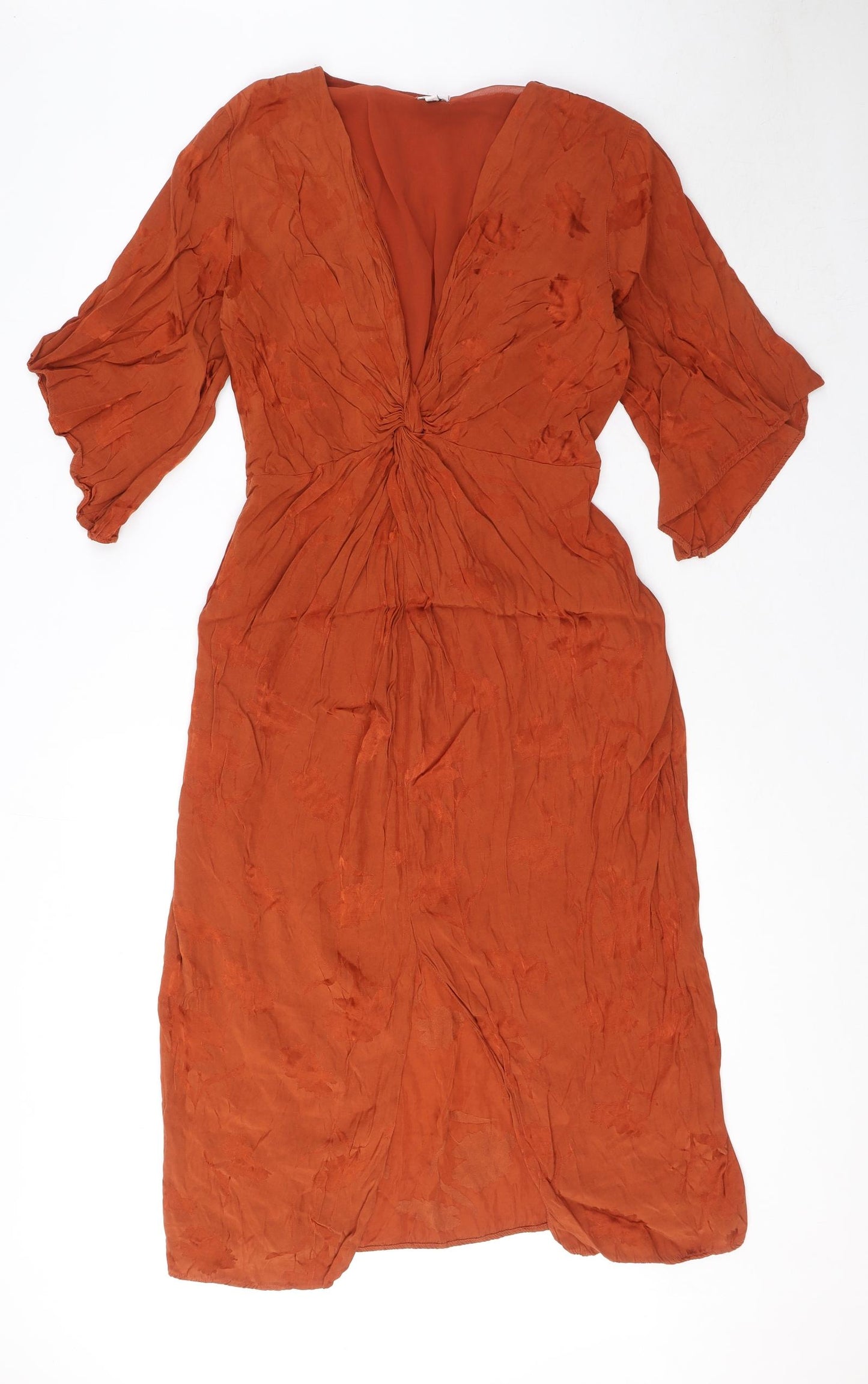River Island Womens Orange Viscose Maxi Size 10 V-Neck Pullover