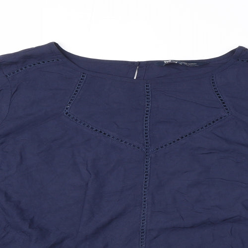 Crew Clothing Womens Blue Viscose Basic Blouse Size 14 Round Neck
