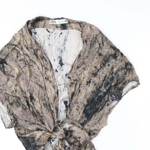 Zara Womens Brown Viscose Wrap T-Shirt Size L V-Neck - Tie-dye