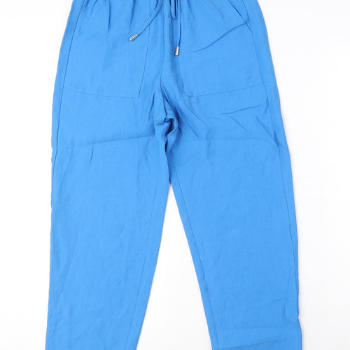 Marks and Spencer Womens Blue Lyocell Trousers Size 6 L26 in Regular Drawstring - waist 25