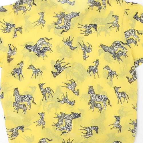 Henry Holland Womens Yellow Animal Print Polyester Basic Button-Up Size 6 Collared - Zebra
